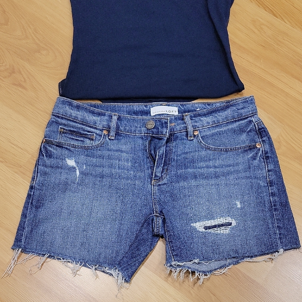 LOFT Women's Distressed Denim Cutoff Shorts.